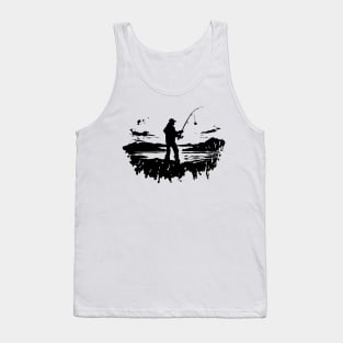 fisherman do fishing in stencil art Tank Top